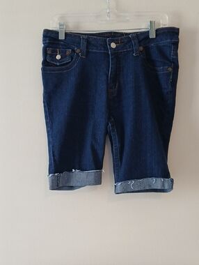 True Religion Dark Indigo Denim Shorts with Red Logo Tab